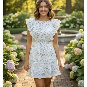 LoveShackFancy NWT Roberta Small Bonnet Blue Floral Mini Dress $365